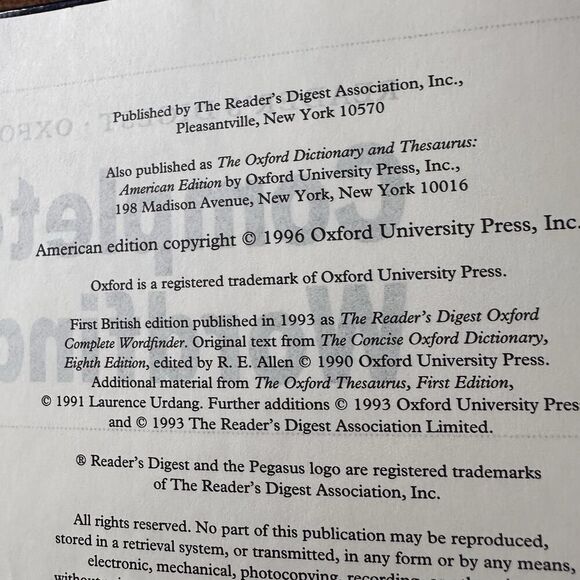 1996 Readers Digest Oxford - Complete Wordfinder Dictionary Thesaurus Crossword - Picture 4 of 11